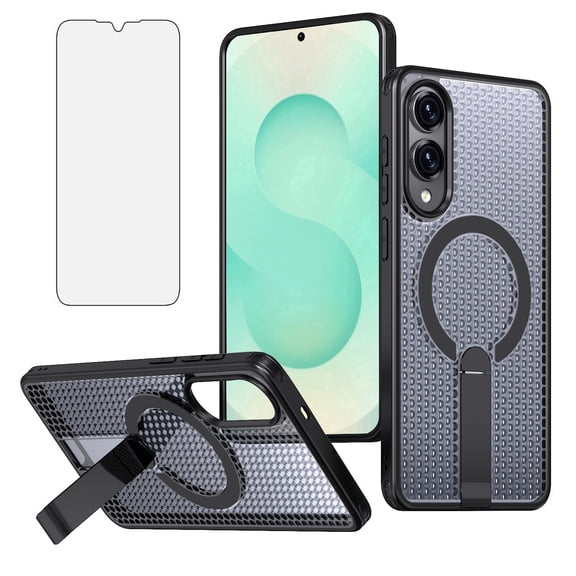 Asuwish Kickstand Hard Shell Slim Cell Phone Case with Tempered Glass Screen Protector for Samsung Galaxy S25 Edge, Black