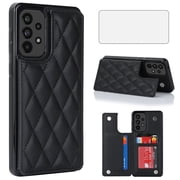 Asuwish Kickstand Hard Shell Wallet RFID Blocking Cell Phone Case with 1 Phone Case 1 Piece Tempered Glass Screen Protector for Samsung Galaxy A53 5G ,Black