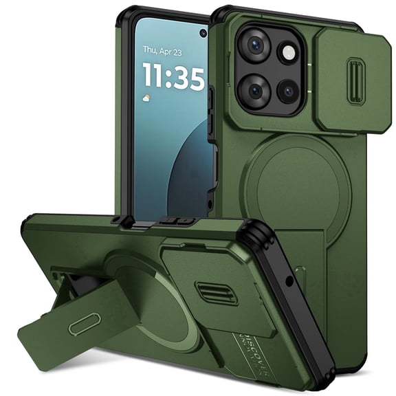 Asuwish Magnetic, Kickstand, Slide Camera Cover TPU, Plastic, Metal Hard Shell Fashion Cell Phone Case for Motorola Moto Play 5G 2025 / Moto G Power 2025, Green