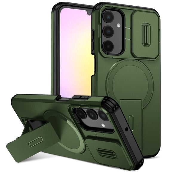 Asuwish Magnetic, Kickstand, Slide Camera Cover TPU, Plastic, Metal Hard Shell Fashion Cell Phone Case for Samsung A25, Green