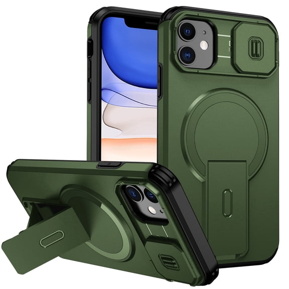 Asuwish Magnetic, Kickstand, Slide Camera Cover TPU, Plastic, Metal Hard Shell Fashion Cell Phone Case for iPhone 11, Green