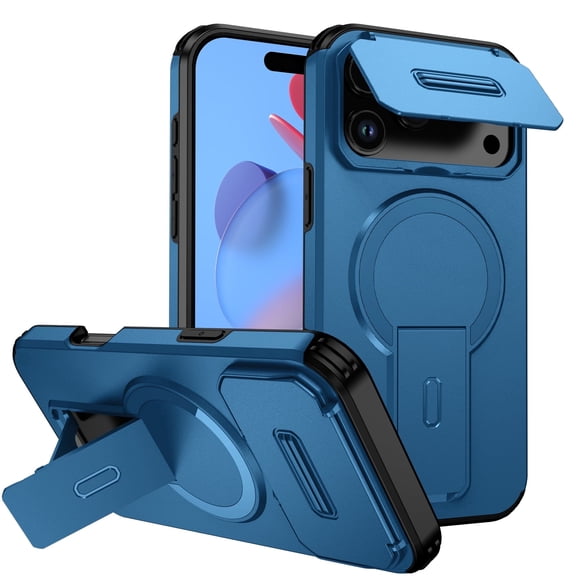 Asuwish Magnetic, Kickstand, Slide Camera Cover TPU, Plastic, Metal Hard Shell Fashion Cell Phone Case for iPhone 17 Air, Blue