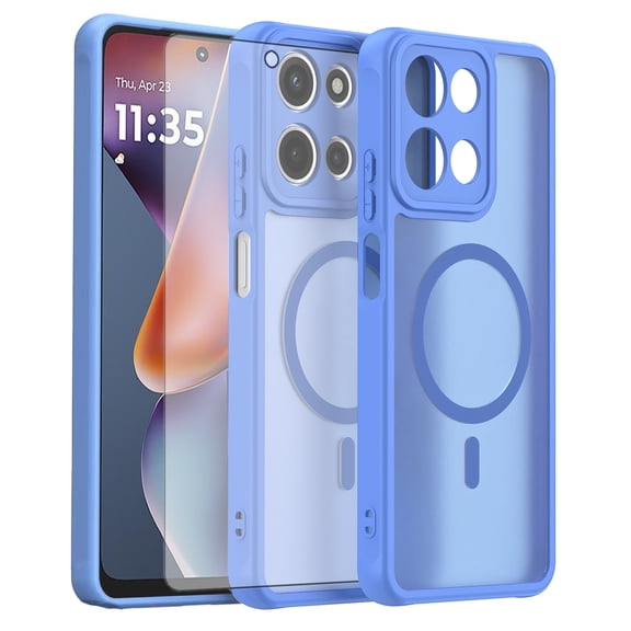 Asuwish Phone Case Compatible with Motorola Moto G Play 5G 2025/2026 Magnetic Translucent Matte Anti-fingerprint Back Military Grade DropProof Shockproof Protective Cell Cover for Women Men Blue