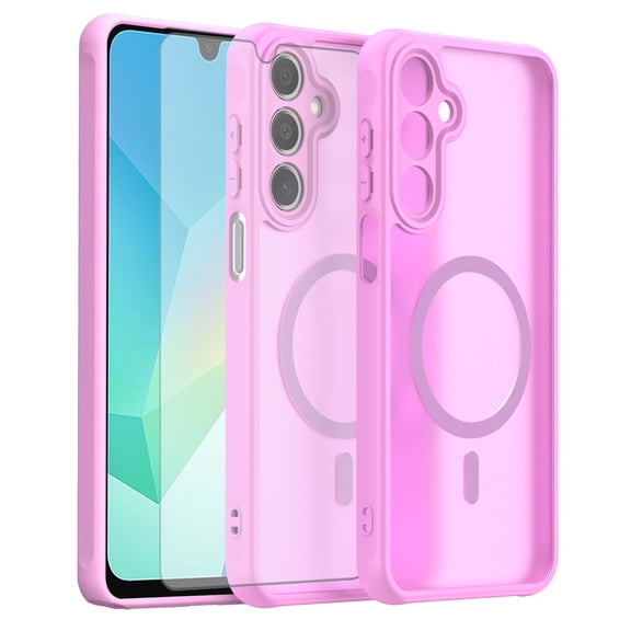 Asuwish Phone Case Compatible with Samsung Galaxy A16 5G/4G Magnetic Translucent Matte Anti-fingerprint Back Military Grade DropProof Shockproof Protective Cover for A 16 16A SM-A166U Women Men Pink