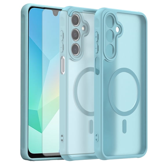 Asuwish Phone Case Compatible with Samsung Galaxy A17 5G/4G Magnetic Translucent Matte Anti-fingerprint Back Military Grade DropProof Shockproof Protective Cell Cover for A 17 Women Men Green