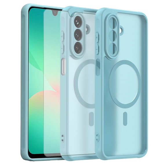 Asuwish Phone Case Compatible with Samsung Galaxy A26 5G Magnetic Translucent Matte Anti-fingerprint Back Military Grade DropProof Shockproof Protective Cell Cover for A 26 26A Women Men Green