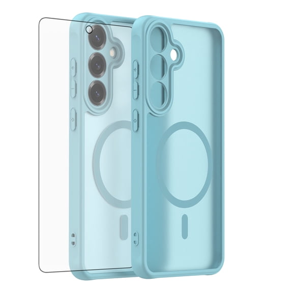 Asuwish Phone Case Compatible with Samsung Galaxy S24 FE 5G Magnetic Translucent Matte Anti-fingerprint Back Military Grade DropProof Shockproof Protective Cover for S 24EF S24FE Women Men Green