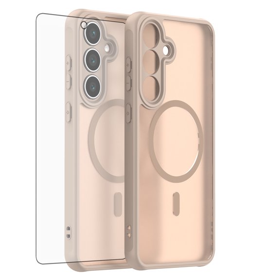 Asuwish Phone Case Compatible with Samsung Galaxy S25 FE 5G Magnetic Translucent Matte Anti-fingerprint Back Military Grade DropProof Shockproof Protective Cover for S 25 EF S25FE 25S Women Men Gold