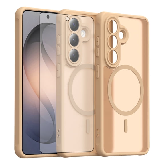 Asuwish Phone Case Compatible with Samsung Galaxy S26 Plus S26 5G Magnetic Translucent Matte Anti-fingerprint Back, Military Grade DropProof Shockproof Protective Cover for S 26 26P Women Men Gold