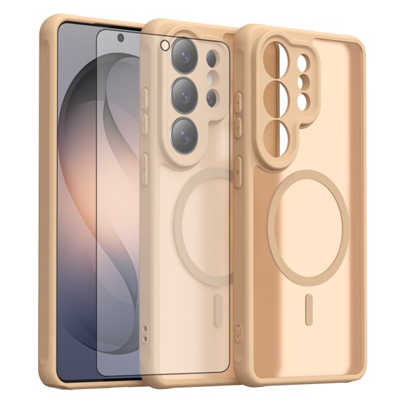 Asuwish Phone Case Compatible with Samsung Galaxy S26 Ultra 5G Magnetic Translucent Matte Anti-fingerprint Back, Military Grade DropProof Shockproof Protective Cover for S26Ultra S 26U Women Men Gold