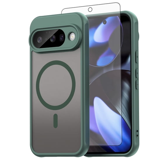 Asuwish Phone Case Compatible with Google Pixel 10 5G Magnetic ring Translucent Matte Anti-fingerprint Back Military Grade DropProof Shockproof Protective Cell Cover Pixel10 G5 Women Men Green