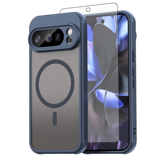 Asuwish Phone Case Compatible with Google Pixel 10 Pro 5G Magnetic ring Translucent Matte Anti-fingerprint Back Military Grade DropProof Shockproof Protective Cell Cover 10Pro Women Men Blue