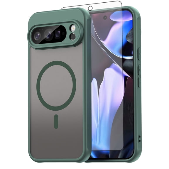 Asuwish Phone Case Compatible with Google Pixel 10 Pro XL Magnetic ring Translucent Matte Anti-fingerprint Back Military Grade DropProof Shockproof Protective Cell Cover 10PoXL Women Men Green