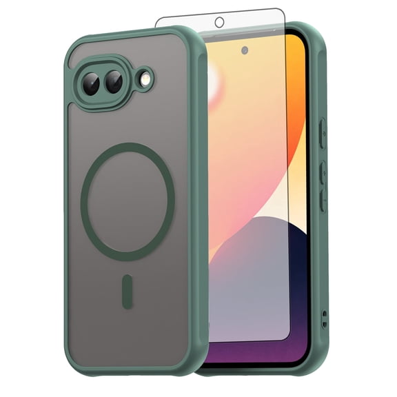 Asuwish Phone Case Compatible with Google Pixel 10A Magnetic ring Translucent Matte Anti-fingerprint Back Military Grade DropProof Shockproof Protective Cell Cover Pixel10A A10 Women Men Green