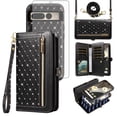 thumbnail image 1 of Asuwish Phone Case for Google Pixel 7 Pro 5G Zipper Wallet Detachable Cell Cover with Tempered Glass Screen Protector Crossbody Lanyard Strap Bling Glitter Flip Card Holder Slot Pixel7Pro 7XL Black, 1 of 7
