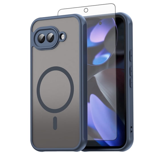 Asuwish Phone Case Compatible with Google Pixel 9A Magnetic ring Translucent Matte Anti-fingerprint Back Military Grade DropProof Shockproof Protective Cell Cover Pixel9A A9 5G Women Men Blue