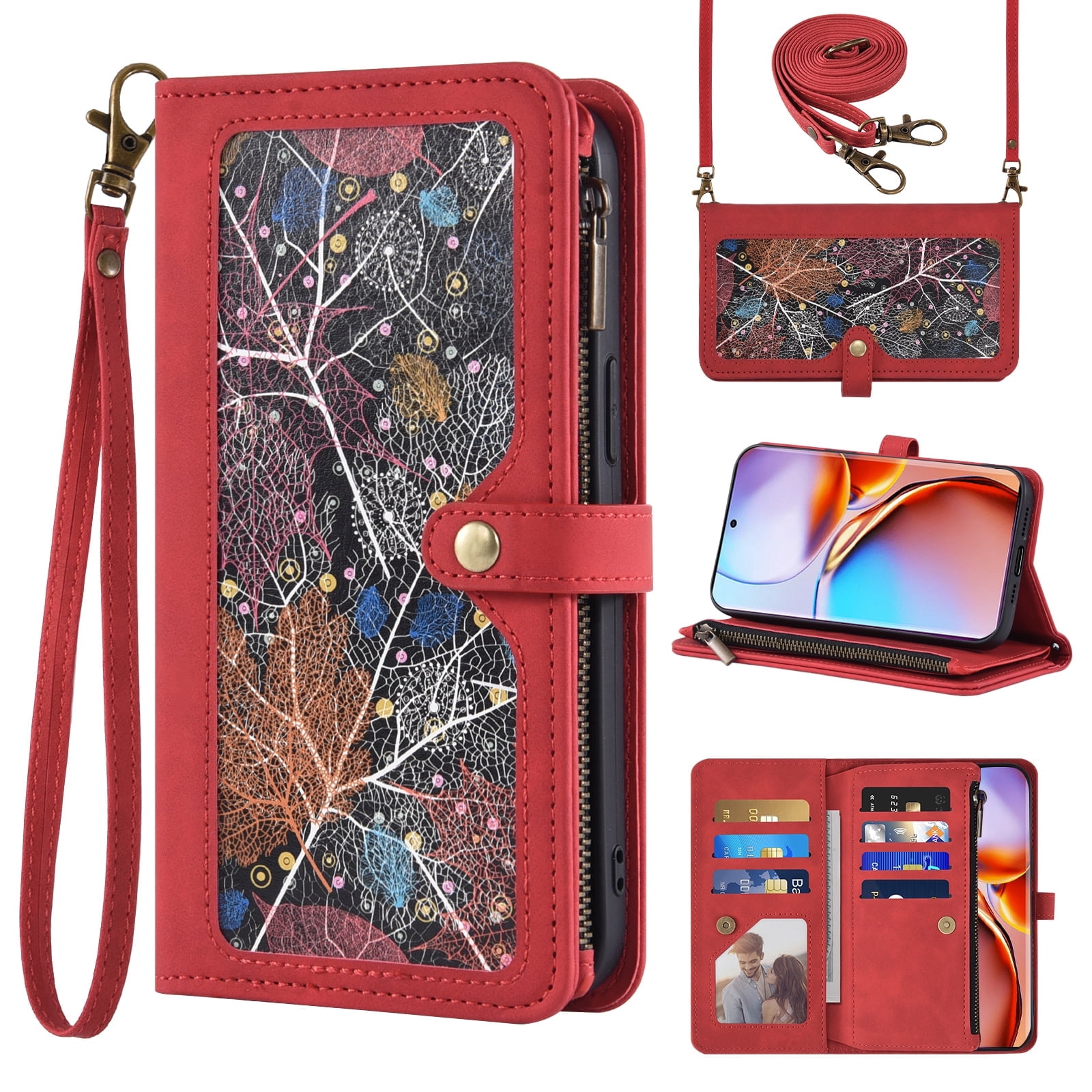 Asuwish Phone Case for Motorola Edge+ Plus 2023/Edge 40 Pro 5G/Moto X40 Wallet Cover With Tempered Glass Screen Protector Crossbody Wrist Strap Flip Pattern Zipper Credit Card Holder Cell X + Men Red
