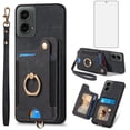 thumbnail image 1 of Asuwish Phone Case for Motorola Moto G 5G 2024 Wallet Cell Cover with Tempered Glass Screen Protector Slim Lanyard Wrist Strap RFID Ring Stand Credit Card Holder Slot G5G 5 G G5 Women Men Black, 1 of 11