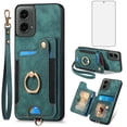 thumbnail image 1 of Asuwish Phone Case for Motorola Moto G 5G 2024 Wallet Cell Cover with Tempered Glass Screen Protector Slim Lanyard Wrist Strap RFID Ring Stand Credit Card Holder Slot G5G 5 G G5 Women Men Green, 1 of 11