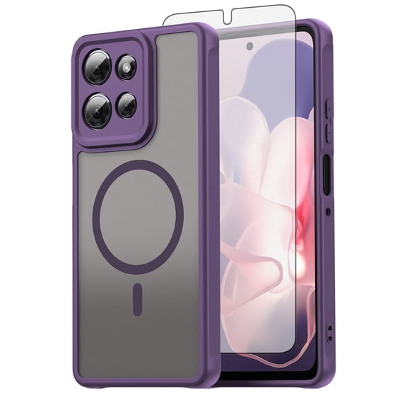 Asuwish Phone Case Compatible with Motorola Moto G Power 5G 2026 Magnetic ring Translucent Matte Anti-fingerprint Back Military Grade DropProof Shockproof Protective Cell Cover Women Purple