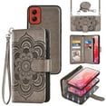 thumbnail image 1 of Asuwish Phone Case for Motorola Moto G Stylus 5G 2024 Zipper Wallet Magnetic Detachable Cell Cover with Tempered Glass Screen Protector Crossbody Strap Flower Card Holder Slot G5 Women Girls Grey, 1 of 8