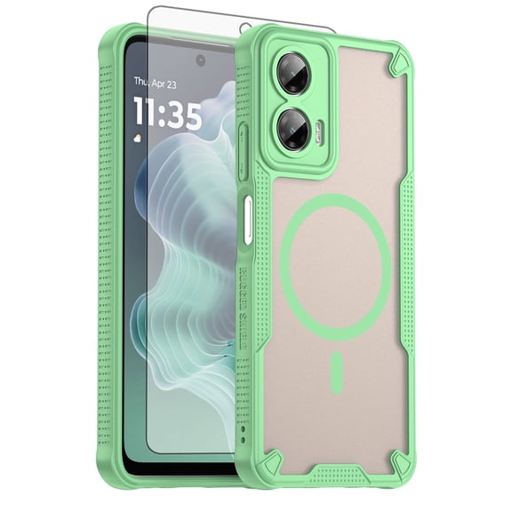 Asuwish Phone Case for Motorola Moto G35 5G Compatible with Magnetic Tempered Glass Screen Protector Translucent Matte Back Shockproof Protective Cell Cover MotoG35 G 35 2024 Women Men Green