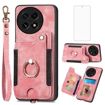 Asuwish Phone Case for OnePlus 13 5G Wallet Cell Cover with Tempered Glass Screen Protector Slim Lanyard Wrist Strap RFID Ring Stand Credit Card Holder Slot One  1plus13 2024 Women Men Pink