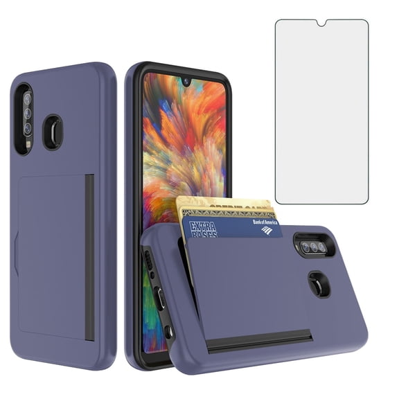 Asuwish Phone Case for Samsung Galaxy A20 A30 A50 Wallet Cell Cover with Tempered Glass Screen Protector Slim Credit Card Holder Slot Hard Hybrid Protective M10s A50S A30S A 30 50 30S 20A 50A Blue