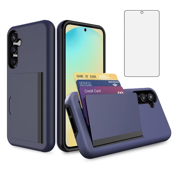 Asuwish Phone Case for Samsung Galaxy A25 5G Wallet Cell Cover with Tempered Glass Screen Protector Slim Credit Card Holder Slot Hard Hybrid Protective A 25 25A SM-A256U Women Men Blue