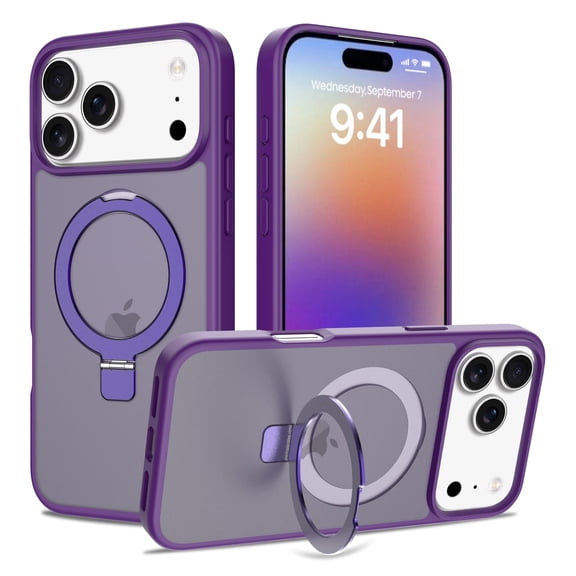 Asuwish Phone Case for Samsung Galaxy A27 5G Tempered Glass Screen Protector Magnetic Folding Stand Frosted Translucent Rugged Shockproof Protective Cell Cover A 27 27A LTE Women Men Deep Purple