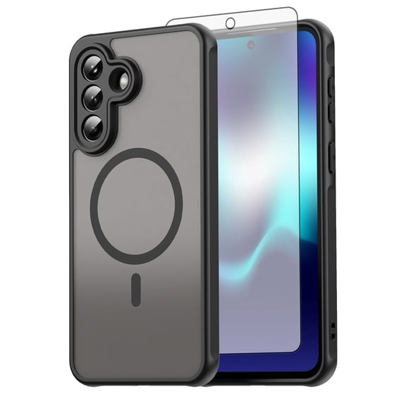 Asuwish Phone Case Compatible with Samsung Galaxy A37 5G Magnetic ring Translucent Matte Anti-fingerprint Back Military Grade DropProof Shockproof Protective Cell Cover A 37 Women Men Black