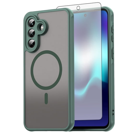 Asuwish Phone Case Compatible with Samsung Galaxy A37 5G Magnetic ring Translucent Matte Anti-fingerprint Back Military Grade DropProof Shockproof Protective Cell Cover A 37 Women Men Green