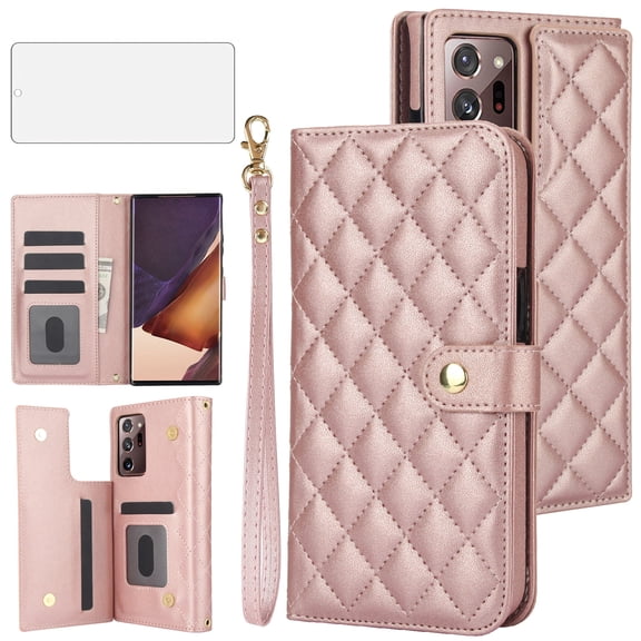Asuwish Phone Case for Samsung Galaxy A52/A52S 5G Wallet Cell Cover with Tempered Glass Screen Protector Lanyard Wrist Strap Flip Card Holder Slot Stand A 52 S 4G G5 52A S52 52S Women Girls RoseGold