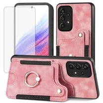 Asuwish Phone Case for Samsung Galaxy A53 5G Wallet Cell Cover with Tempered Glass Screen Protector Slim Lanyard Wrist Strap RFID Ring Stand Credit Card Holder Slot A 53 G5 53A SM A536U 6.5" Pink