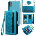 thumbnail image 1 of Asuwish Phone Case for Samsung Galaxy A71 5G Zipper Wallet Detachable Cell Cover with Tempered Glass Screen Protector Crossbody Lanyard Strap Flower Flip Card Holder A 71 G5 71A S71 Women Girls Blue, 1 of 7