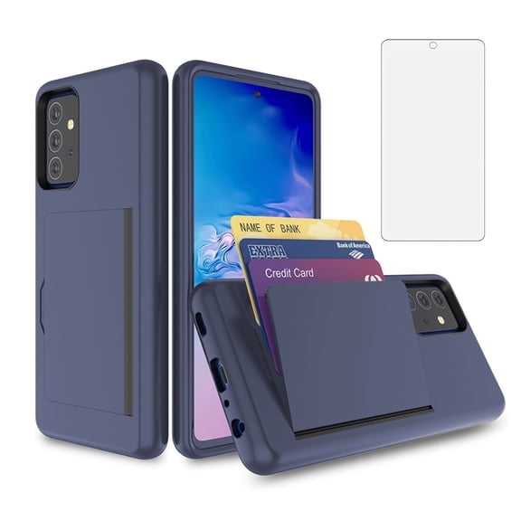 Asuwish Phone Case for Samsung Galaxy A72 5G/4G Wallet Cell Cover with Tempered Glass Screen Protector Slim Credit Card Holder Slot Hard Hybrid Protective A 72 G5 72A S72 Women Men Blue