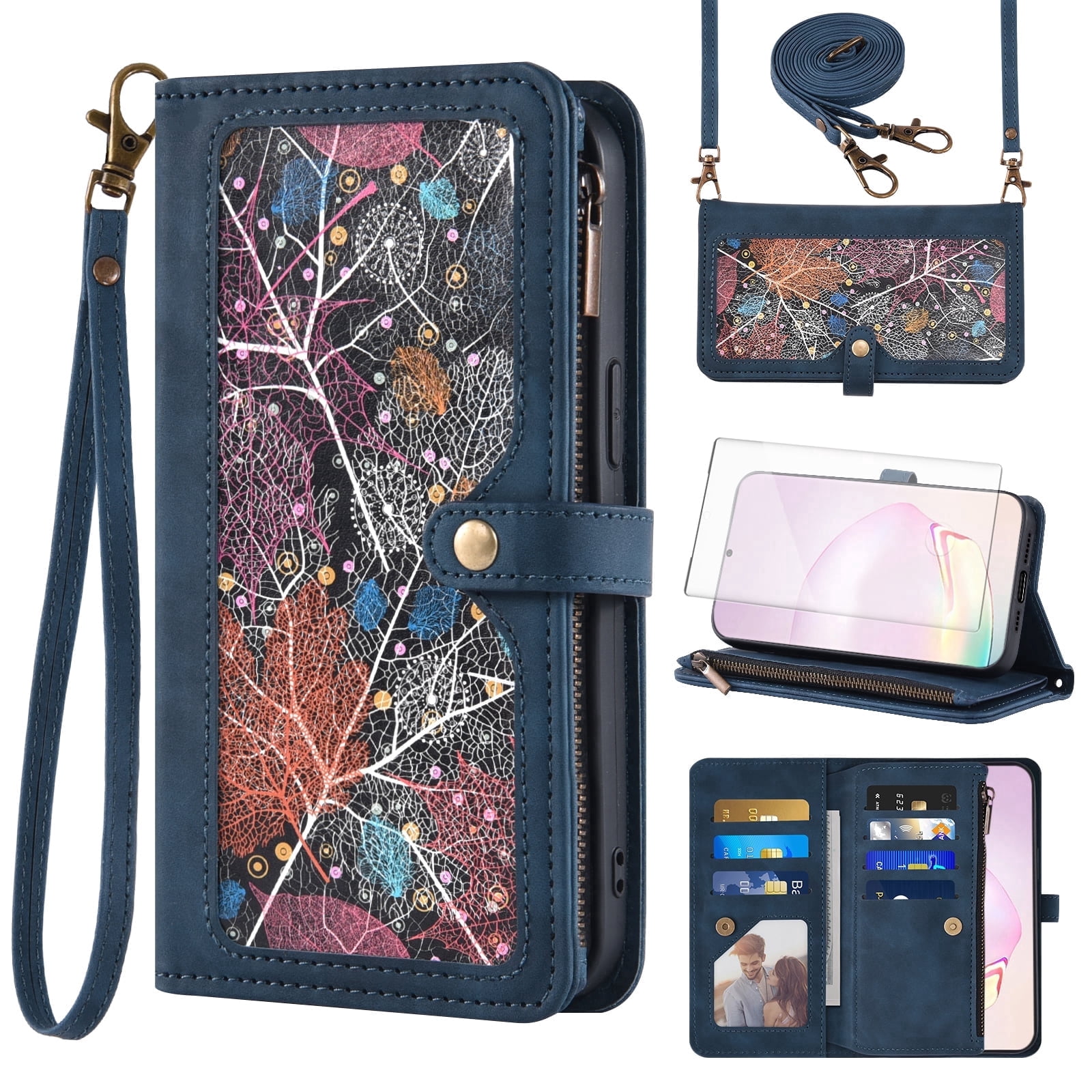 Asuwish Phone Case for Samsung Galaxy Note 20 Ultra 5G Wallet Cover With Screen Protector Crossbody Flip Pattern Zipper Card Holder Cell Note20 Plus Notes 20Ultra Note20+ U + 20+ Twenty Not S20 Blue