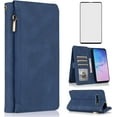 thumbnail image 1 of Asuwish Phone Case for Samsung Galaxy S10e Wallet Mobile Accessories Credit Cash Cell Cover with Tempered Glass Screen Protector Flip Zipper Stand Card Holder Slot S 10e 10se Se10 Women Men Blue, 1 of 7