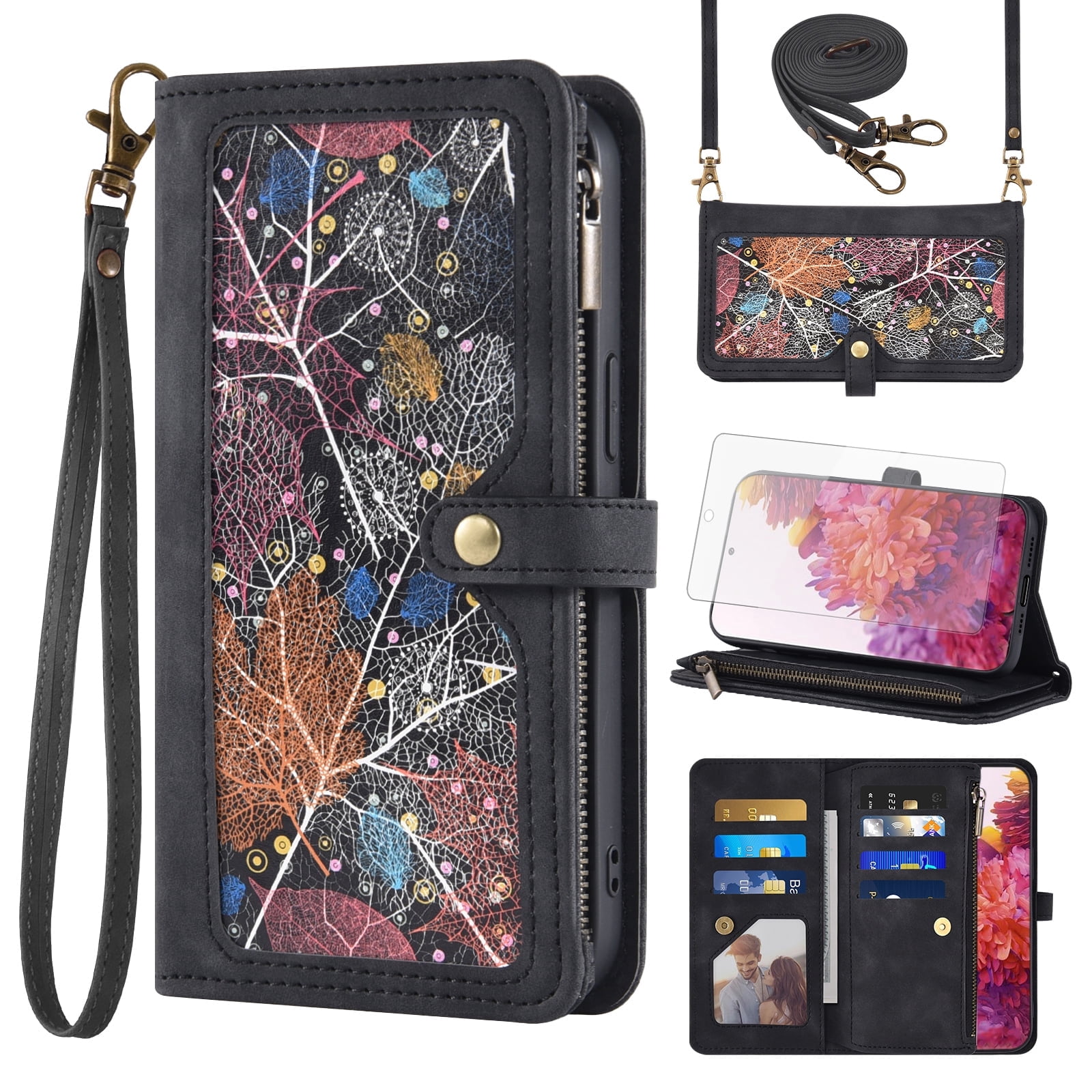 Asuwish Phone Case for Samsung Galaxy S20 FE 5G 6.5 inch Wallet Cover With Screen Protector Flip Pattern Zipper Credit Card Holder Cell S 20 EF UW 2022 S20FE5G S20FE 20S S2O Fan Edition 4G G5 Black