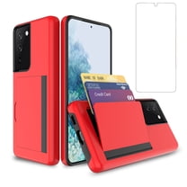 Asuwish Phone Case for Samsung Galaxy S22 Plus S22  5G Wallet Cell Cover with Tempered Glass Screen Protector Slim Credit Card Holder Slot Hard Hybrid Protective S22 5G S22plus 22S   S 22 22  Red