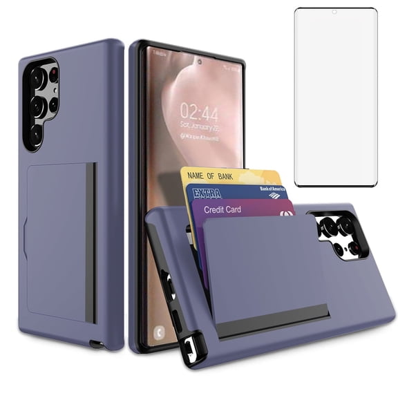 Asuwish Phone Case for Samsung Galaxy S22 Ultra 5G Wallet Cell Cover with Tempered Glass Screen Protector Slim Credit Card Holder Slot Hard Hybrid Protective S22ultra 22S S 22 S22ultra5g 6.8 Blue