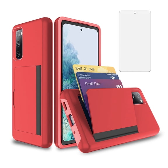 Asuwish Phone Case for Samsung Galaxy S23 5G Wallet Cell Cover with Tempered Glass Screen Protector Slim Credit Card Holder Slot Hard Hybrid Protective S 23 23S GS23 G5 SM-S911U 6.1 inch Red