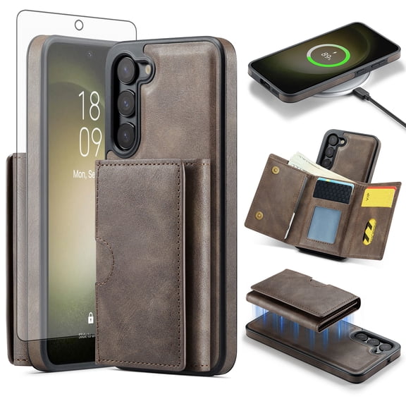 Asuwish Phone Case for Samsung Galaxy S23 5G Wallet Magnetic Detachable Cell Cover with Wireless Charging and RFID Blocking Credit Card Holder Flip Stand S 23 23S GS23 G5 SM-S911U Women Men Gray