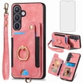thumbnail image 1 of Asuwish Phone Case for Samsung Galaxy S24 FE 5G Wallet Cell Cover with Tempered Glass Screen Protector Slim Lanyard Wrist Strap RFID Ring Stand Credit Card Holder Slot S 24 EF AI S24FE 24S Pink, 1 of 10