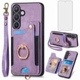 thumbnail image 1 of Asuwish Phone Case for Samsung Galaxy S24 FE 5G Wallet Cell Cover with Tempered Glass Screen Protector Slim Lanyard Wrist Strap RFID Ring Stand Credit Card Holder Slot S 24 EF AI S24FE 24S Purple, 1 of 10