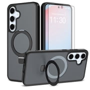 Asuwish Phone Case for Samsung Galaxy S24/S25 5G Tempered Glass Screen Protector Magnetic Folding Stand Frosted Translucent Rugged Shockproof Protective Cell Co