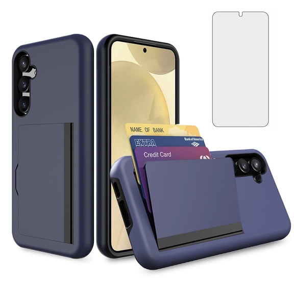 Asuwish Phone Case for Samsung Galaxy S24/S25 5G Wallet Cell Cover with Tempered Glass Screen Protector Slim Credit Card Holder Slot Hard Hybrid Protective S 24 24S 25 25S G5 SM-S931U Women Men Blue