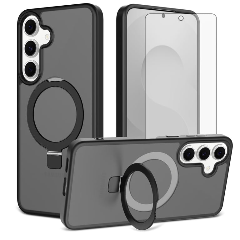 Asuwish Phone Case for Samsung Galaxy S25 FE 5G Tempered Glass Screen Protector Magnetic Folding Stand Frosted Translucent Rugged Shockproof Protective Cell Cover S 25 EF AI S25FE 25S Women Men Black - Asuwish Phone Case for Samsung Galaxy S25 FE 5G Tempered Glass Screen Protector Magnetic Folding Stand Frosted Translucent Rugged Shockproof Protective Cell Cover S 25 EF AI S25FE 25S Women Men Black -