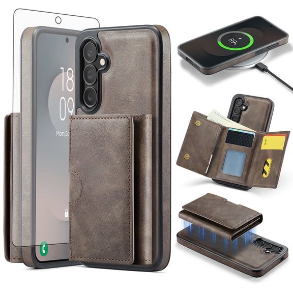 Asuwish Phone Case for Samsung Galaxy S25 FE 5G Wallet Magnetic Detachable Cell Cover with Wireless Charging and RFID Blocking Credit Card Holder Flip Stand Rugged S 25 EF S25FE 25S Women Men Gray