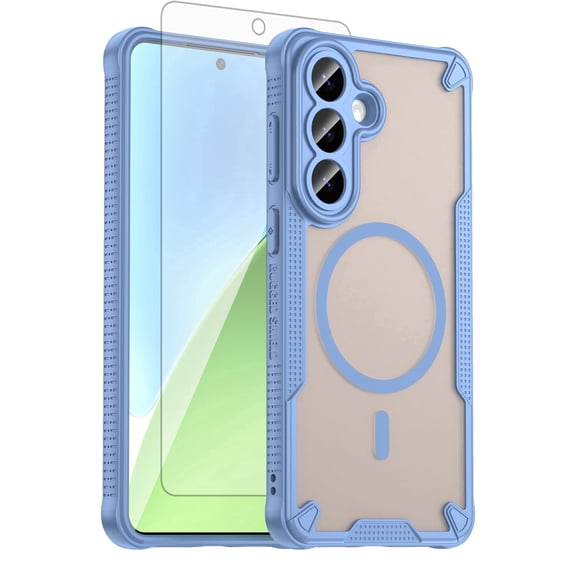 Asuwish Phone Case Compatible with S26 5G Magnetic ring Tempered Glass Screen Protector, Translucent Matte Back Shockproof Protective Cell Cover for S 26 26S GS26 G5 Women Men Blue